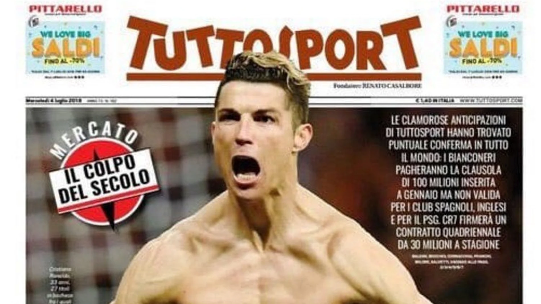 La portada de 'Tuttosport' de Cristiano Ronaldo La portada de 'Tuttosport' de Cristiano Ronaldo