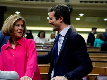 Pablo Casado, en el Congreso con Cospedal. Pablo Casado, en el Congreso con Cospedal.