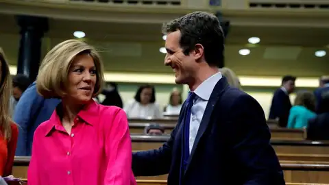 Pablo Casado, en el Congreso con Cospedal. Pablo Casado, en el Congreso con Cospedal.
