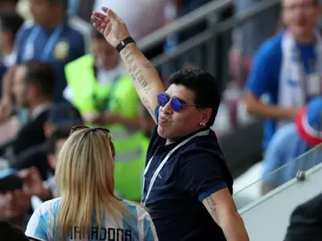 Maradona, durante el partido de Argentina contra Francia Maradona, durante el partido de Argentina contra Francia