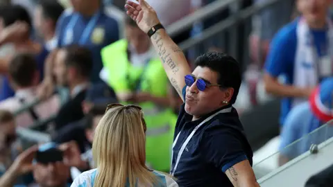 Maradona, durante el partido de Argentina contra Francia Maradona, durante el partido de Argentina contra Francia