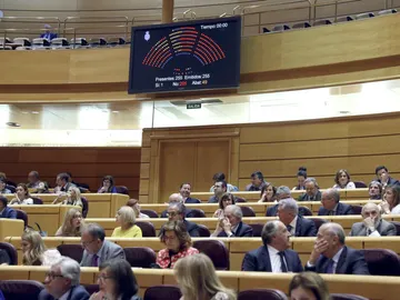 Un momento de un debate de presupuestos en el pleno del Senado Un momento de un debate de presupuestos en el pleno del Senado