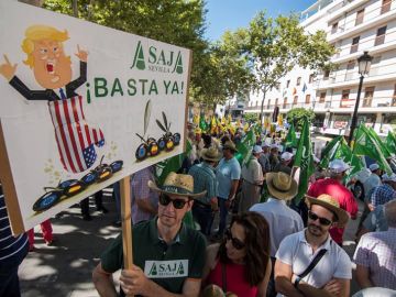 Agricultores, cooperativistas, entamadores y envasadores de aceituna de mesa, frente al consulado de EEUU en Sevilla
