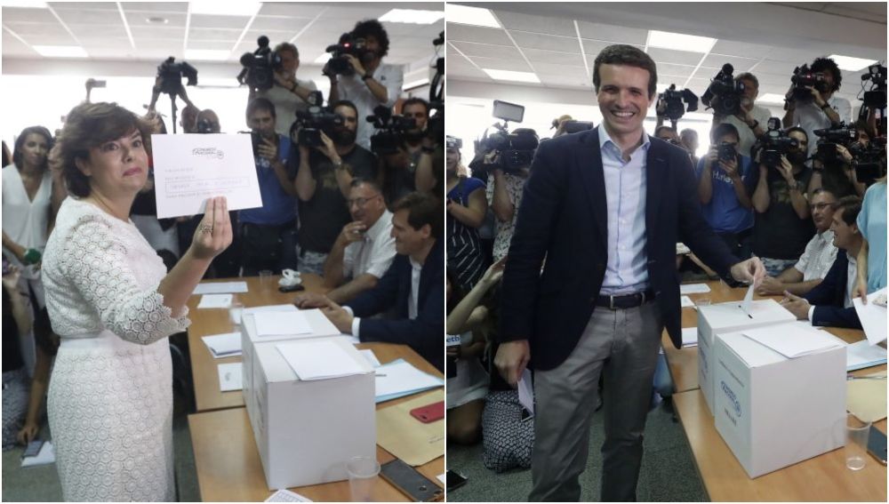 Soraya Sáenz de Santamaría y Pablo Casado, vencedores de las primarias del PP