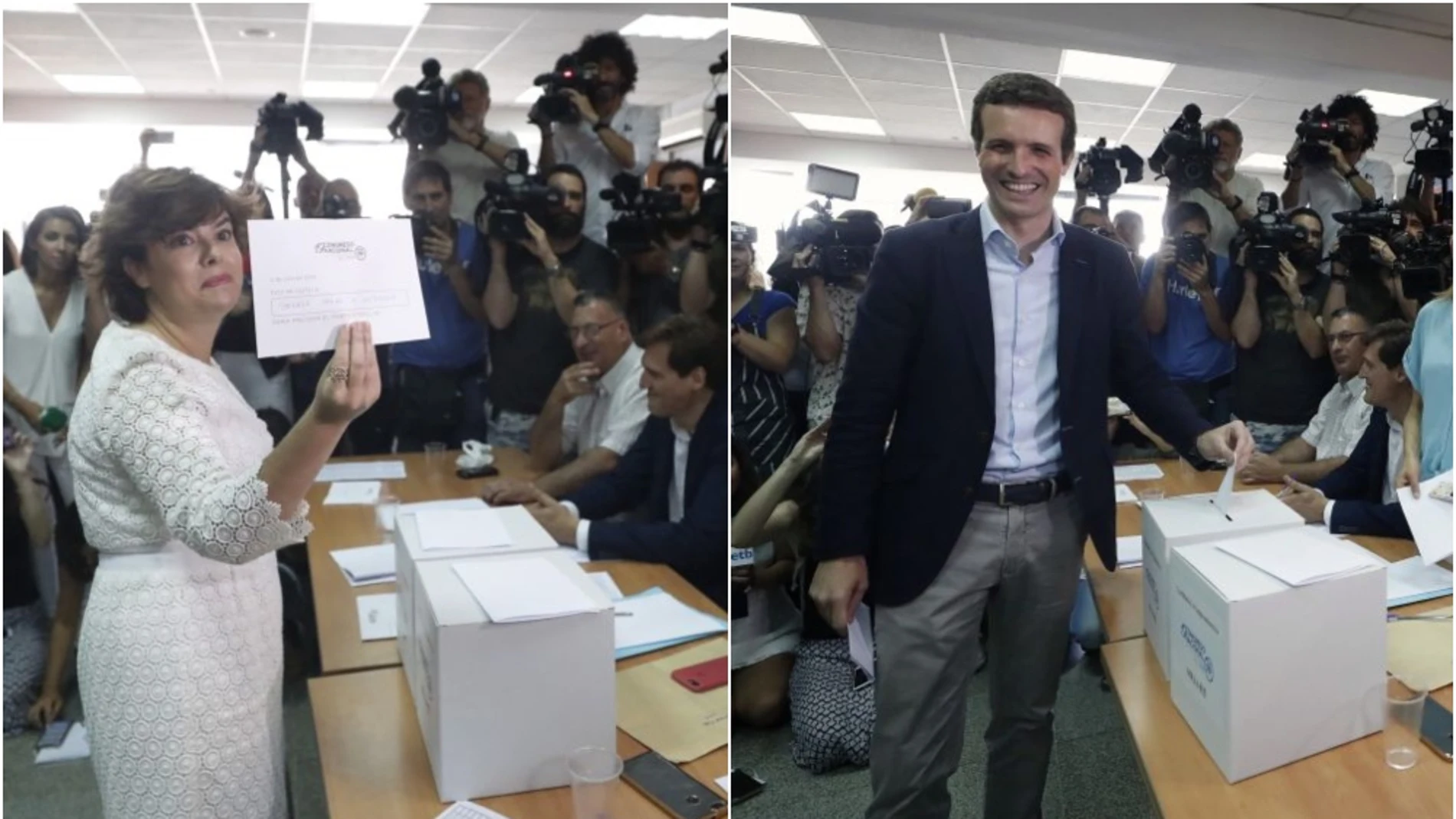 Soraya Sáenz de Santamaría y Pablo Casado, vencedores de las primarias del PP Soraya Sáenz de Santamaría y Pablo Casado, vencedores de las primarias del PP