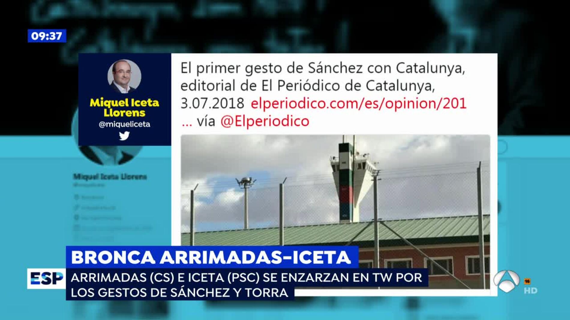  Bronca entre Arrimadas e Iceta en las redes por los gestos de S&aacute;nchez y Torra 