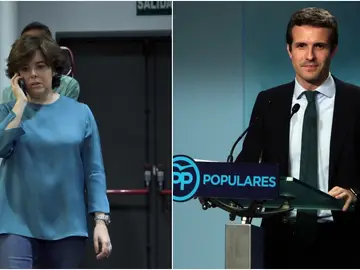A la izquierda de la imagen, Soraya Sáenz de Santamaría; a la derecha, Pablo Casado A la izquierda de la imagen, Soraya Sáenz de Santamaría; a la derecha, Pablo Casado