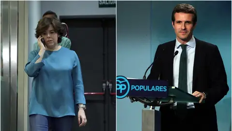 A la izquierda de la imagen, Soraya Sáenz de Santamaría; a la derecha, Pablo Casado A la izquierda de la imagen, Soraya Sáenz de Santamaría; a la derecha, Pablo Casado