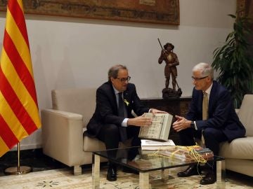 El presidente de Cataluña, Quim Torra, y el presidente de Flandes, Geert Bourgeois 