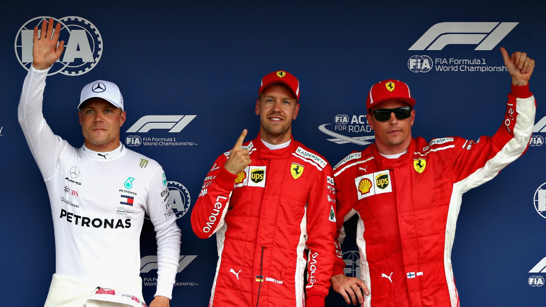 Bottas, Vettel y Raikkonen