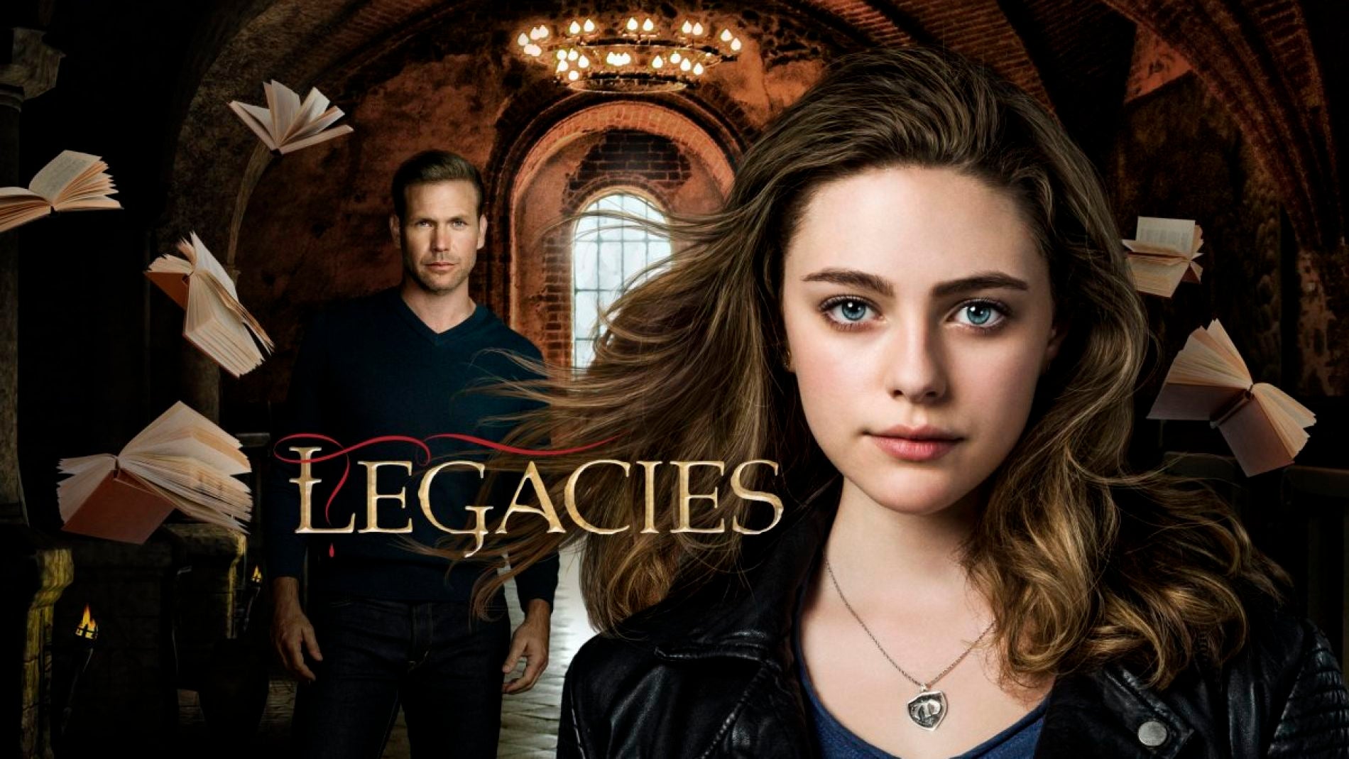 Danielle Rose Russell y Matt Davis en el cartel de 'Legacies'