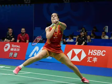 Carolina Marín jugando contra Sato Carolina Marín jugando contra Sato