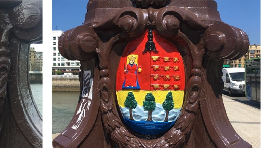 Escudo antes y después de la restauración