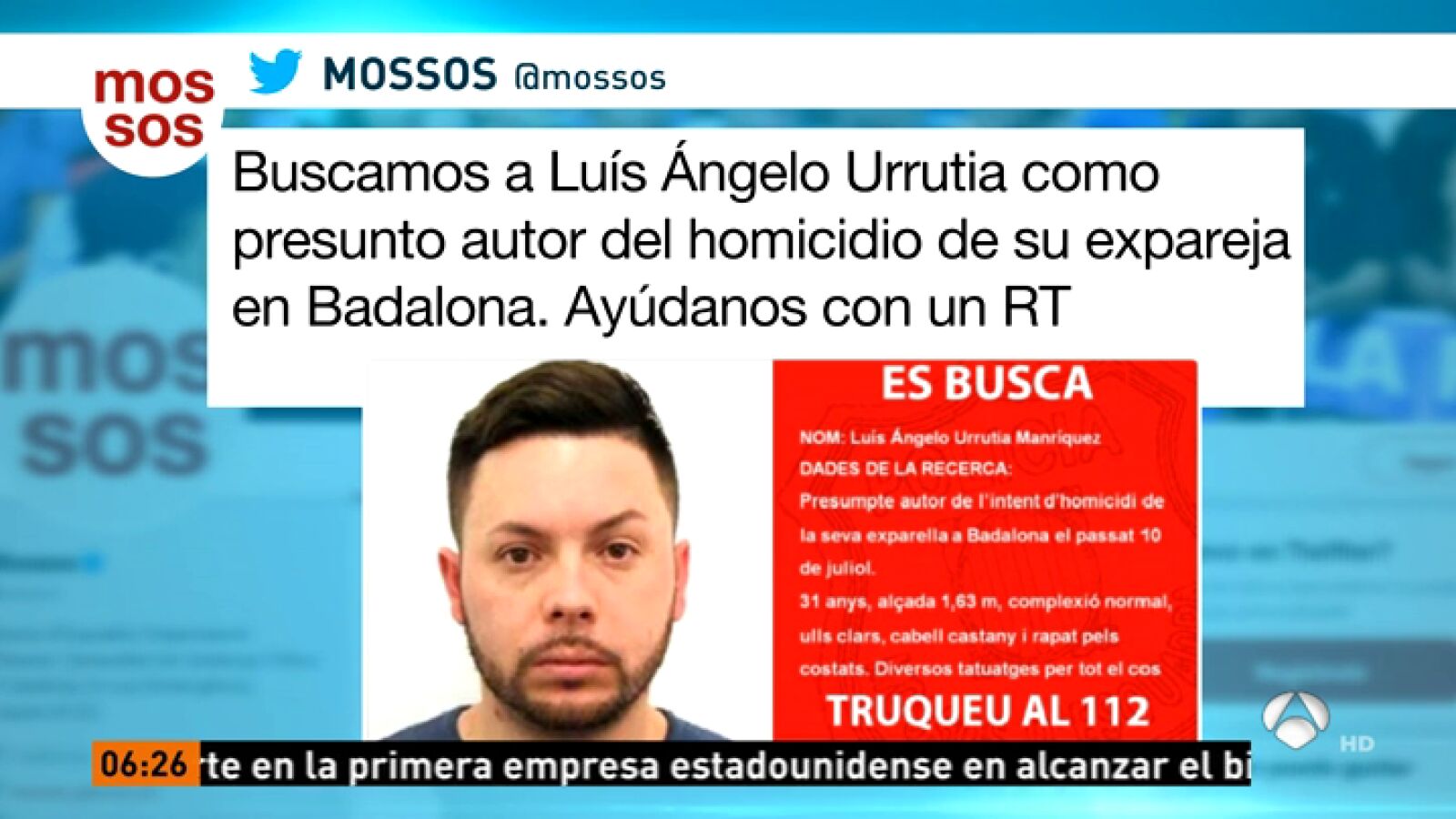 Los Mossos piden ayudar para localizar a un hombre que intentó matar a su expareja