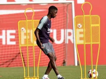 Dembélé, en el entrenamiento del Barça en la Ciudad Deportiva Dembélé, en el entrenamiento del Barça en la Ciudad Deportiva