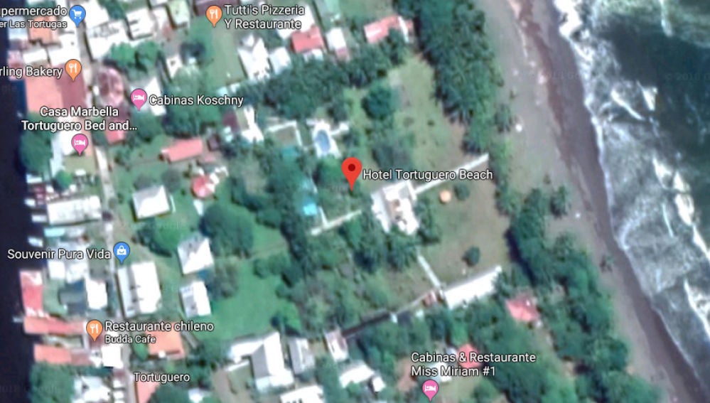 Imagen de Google Maps de la zona en la que se encuentra el Hotel Tortuguero en Costa Rica