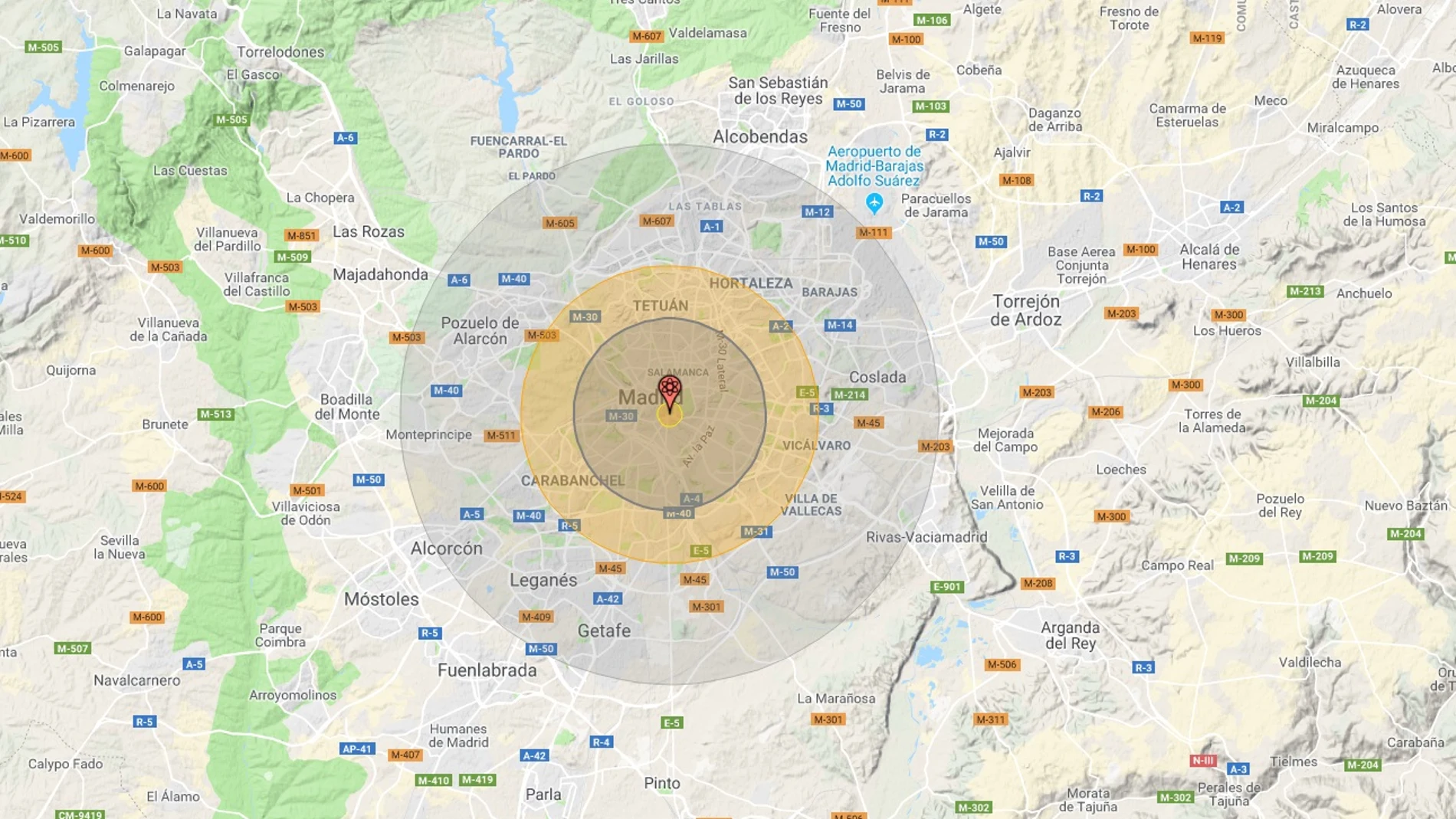 Efecto de una bomba nuclear sobre Madrid Efecto de una bomba nuclear sobre Madrid