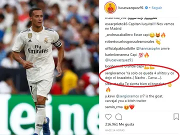 El comentario de Ramos en el Instagram de Lucas Vázquez El comentario de Ramos en el Instagram de Lucas Vázquez
