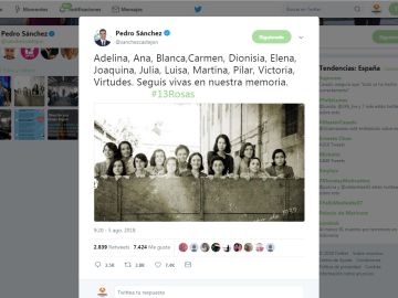 El tuit de Pedro Sánchez a las 13 rosas