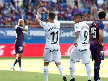 Alex Gallar celebra un gol de Huesca Alex Gallar celebra un gol de Huesca