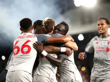 Los jugadores del Liverpool celebran el gol de Mané contra el Crystal Palace Los jugadores del Liverpool celebran el gol de Mané contra el Crystal Palace