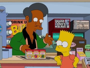 Apu y Bart en el Badulaque