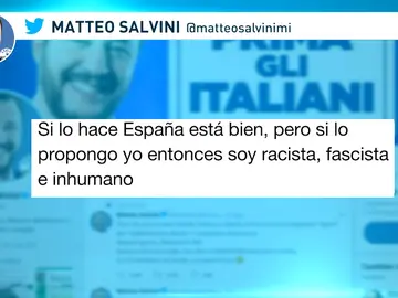 Salvini denuncia el doble rasero tras las expulsiones en España: "Si lo hago yo, soy un racista Salvini denuncia el doble rasero tras las expulsiones en España: "Si lo hago yo, soy un racista