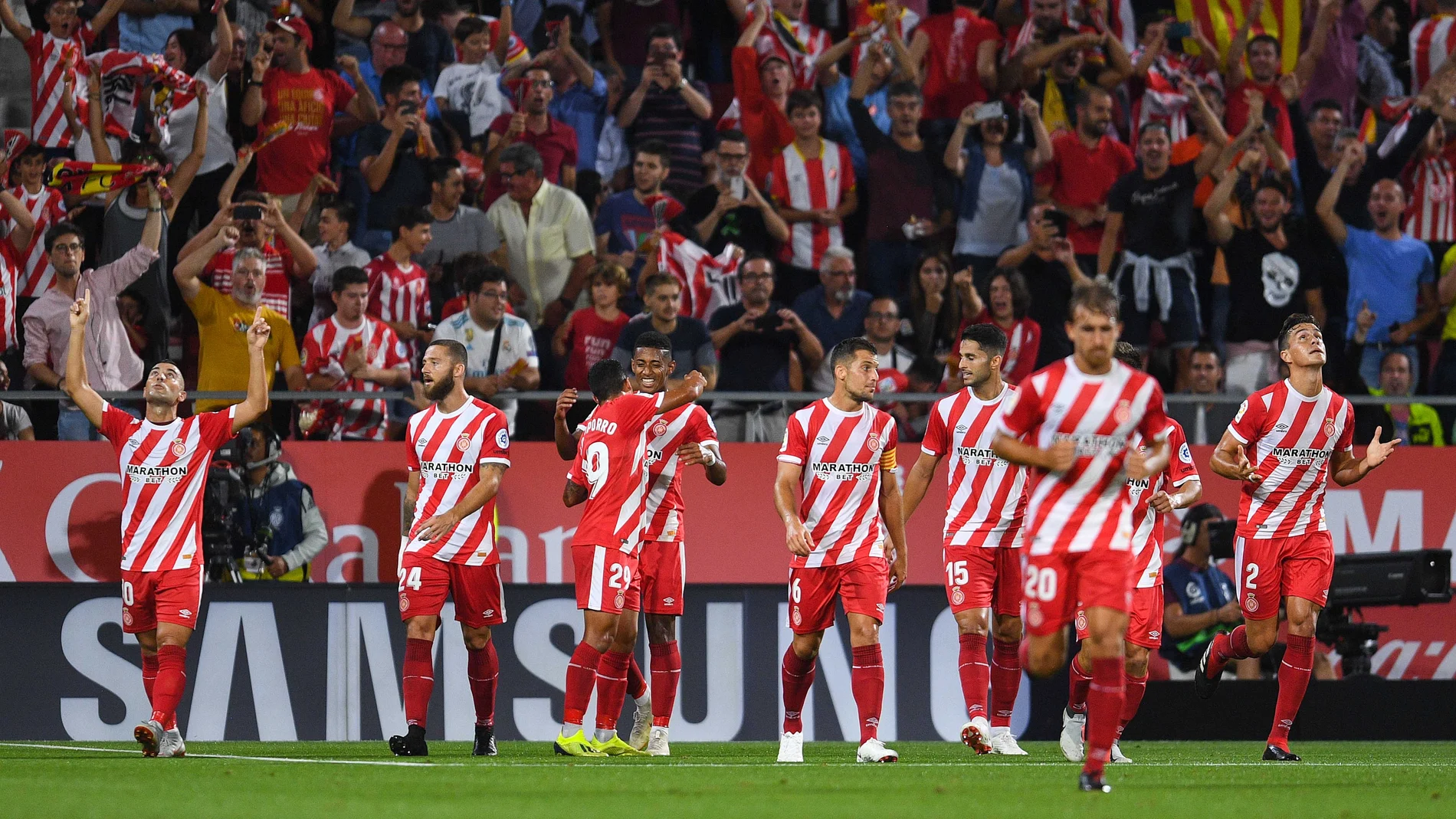 Los jugadores del Girona celebran un gol Los jugadores del Girona celebran un gol
