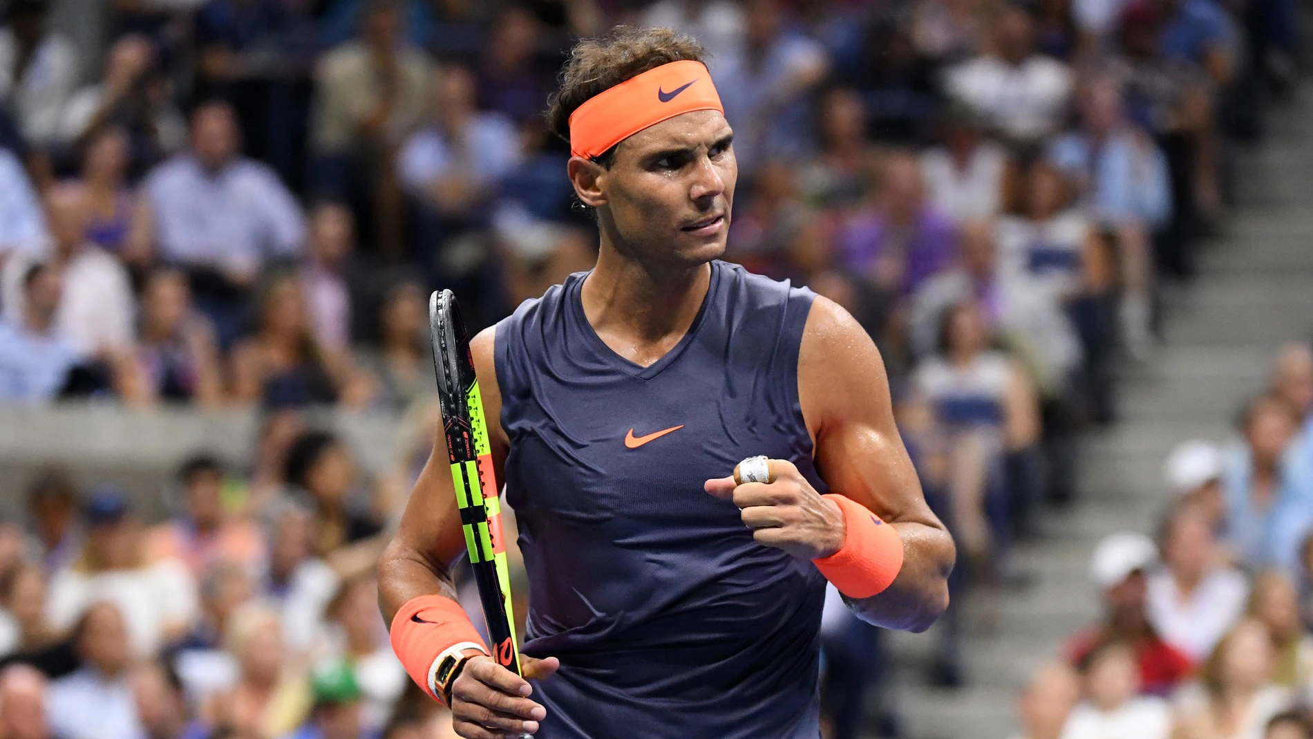 Rafa Nadal celebra un punto contra Thiem Rafa Nadal celebra un punto contra Thiem