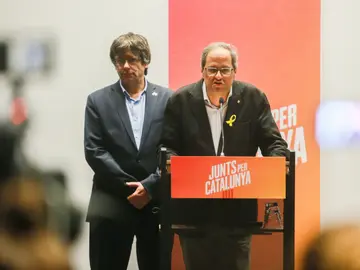 El presidente de la Generalitat, Quim Torra, y su predecesor, Carles Puigdemont El presidente de la Generalitat, Quim Torra, y su predecesor, Carles Puigdemont