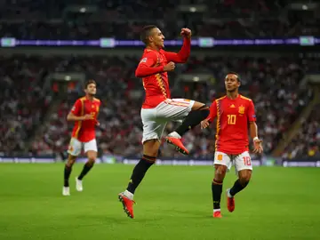 Rodrigo celebra su gol con la selección española Rodrigo celebra su gol con la selección española
