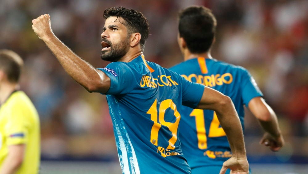 Diego Costa celebra el 1-1 en el Louis II de Mónaco