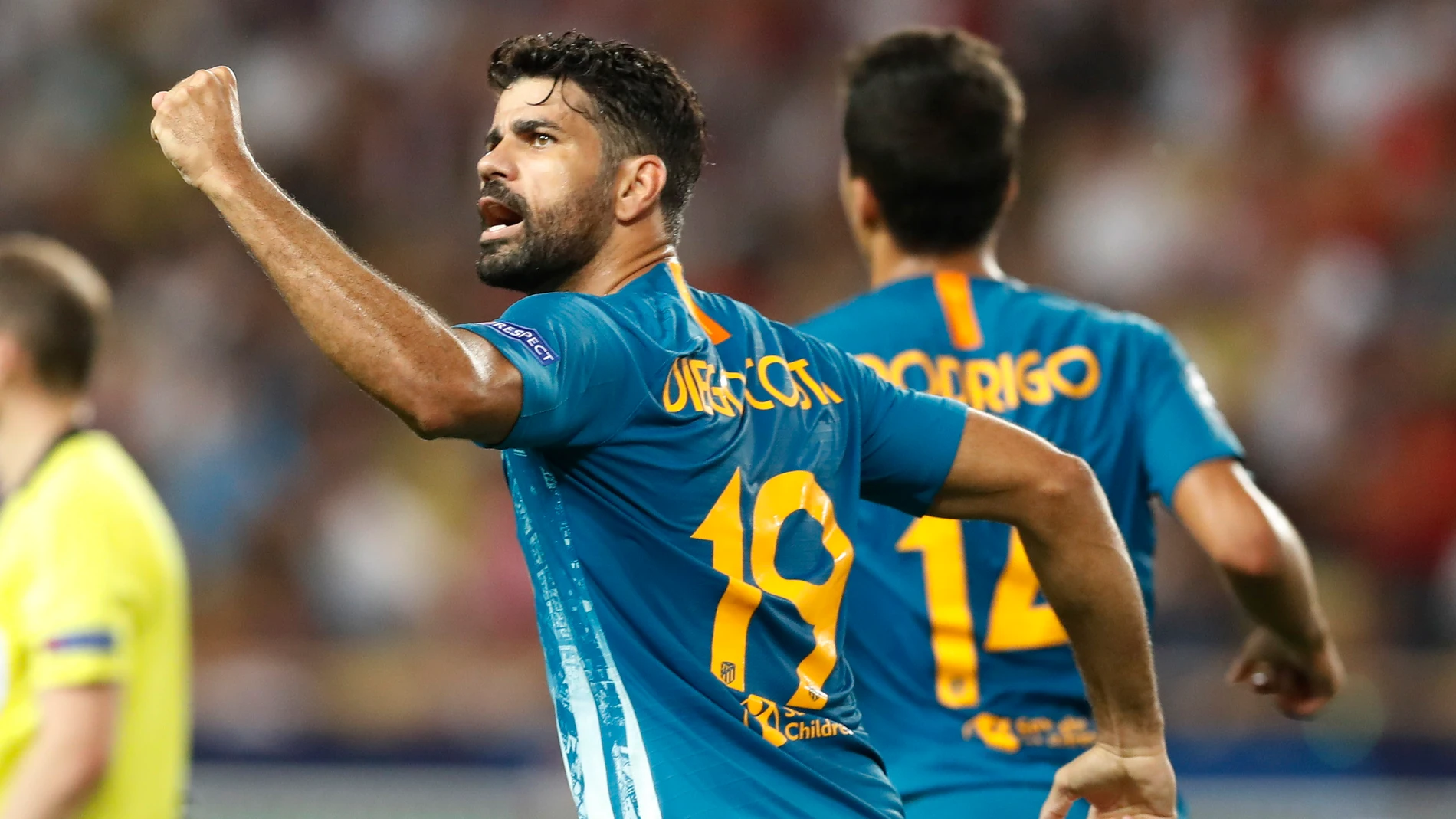 Diego Costa celebra el 1-1 en el Louis II de Mónaco Diego Costa celebra el 1-1 en el Louis II de Mónaco