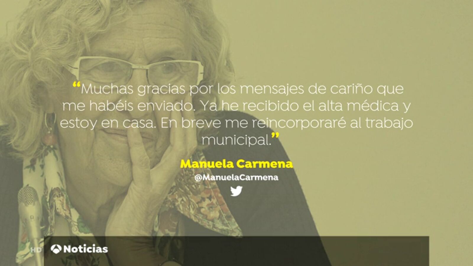 Carmena recibe el alta hospitalaria tras la caída sufrida en su casa