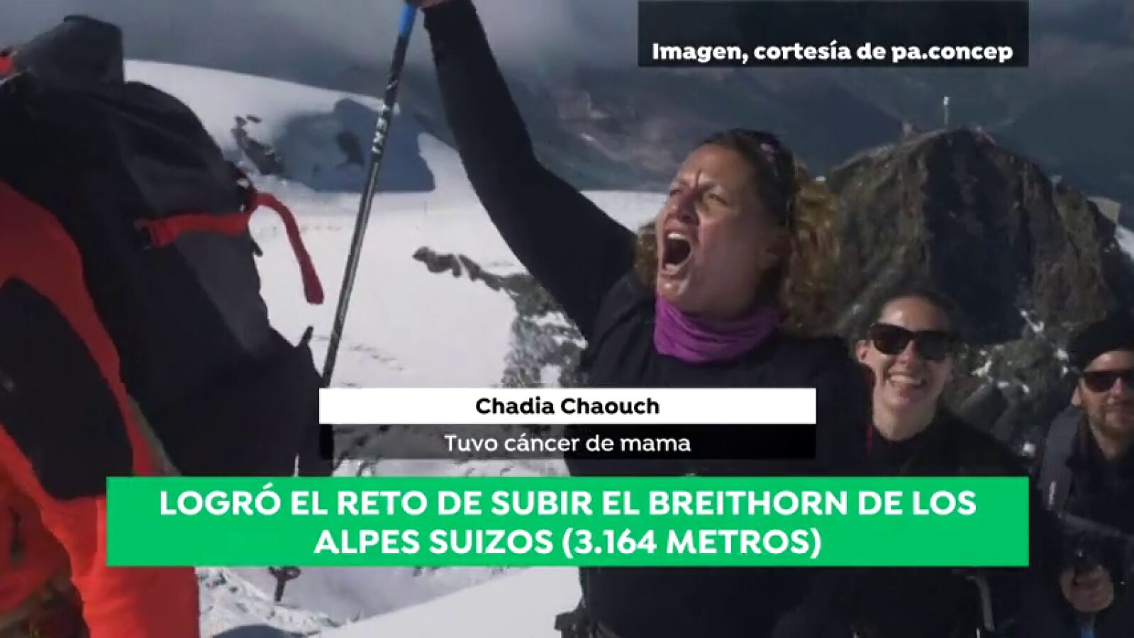 Chadia Chaouch tuvo cáncer de mama y ha logrado el reto de ascender al Breithorn de los Alpes suizos