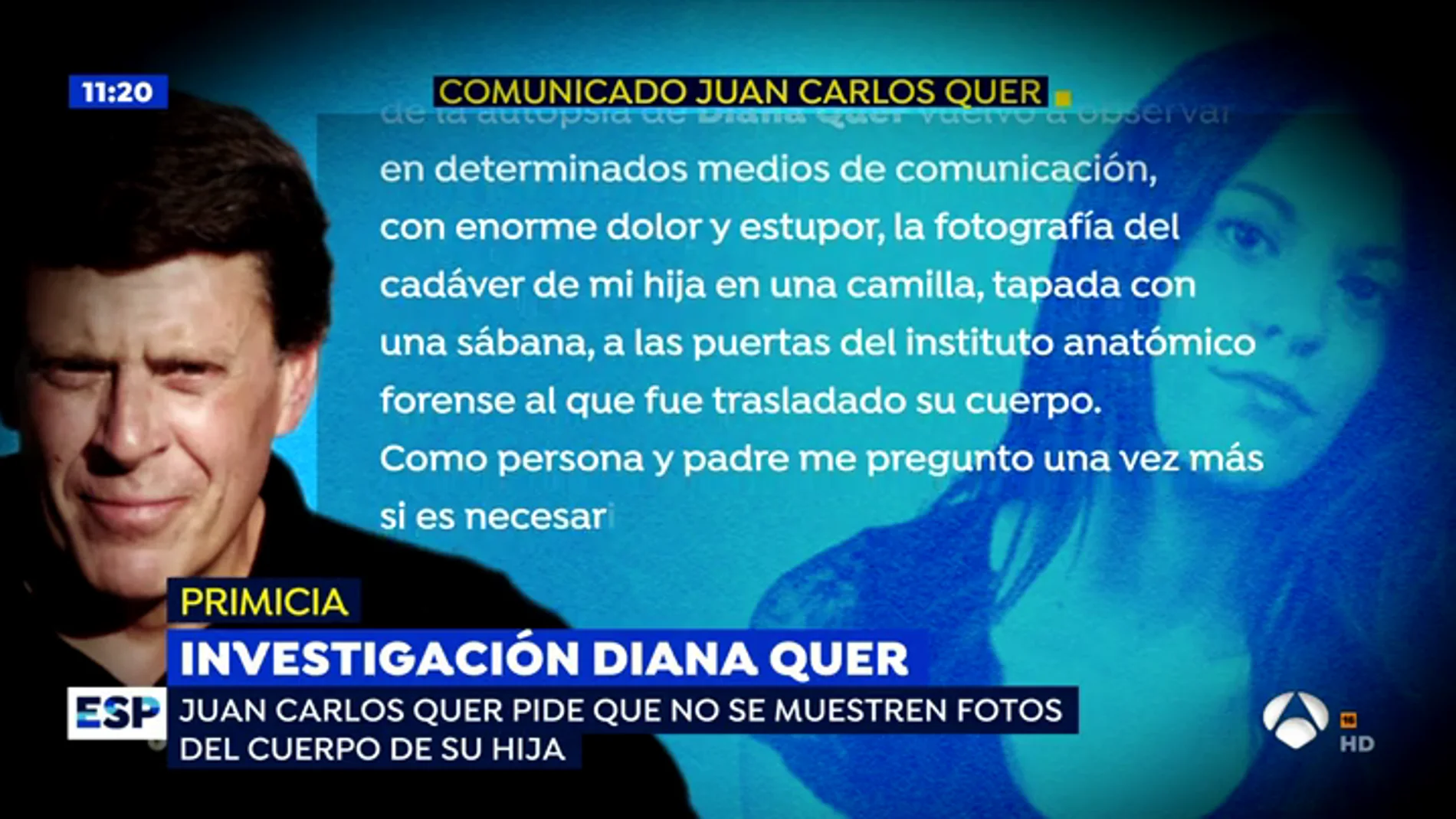 El padre de Diana Quer pide a 'Espejo Público' que no se muestren las fotos del cuerpo sin vida de su hija