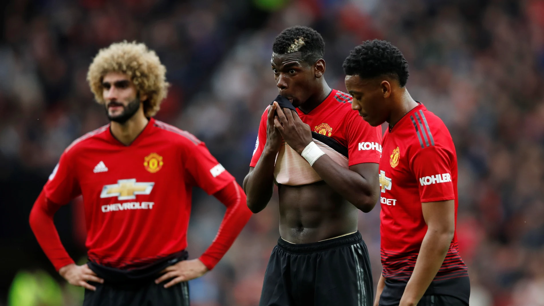 Los jugadores del United, en el partido ante el Wolverhampton Los jugadores del United, en el partido ante el Wolverhampton