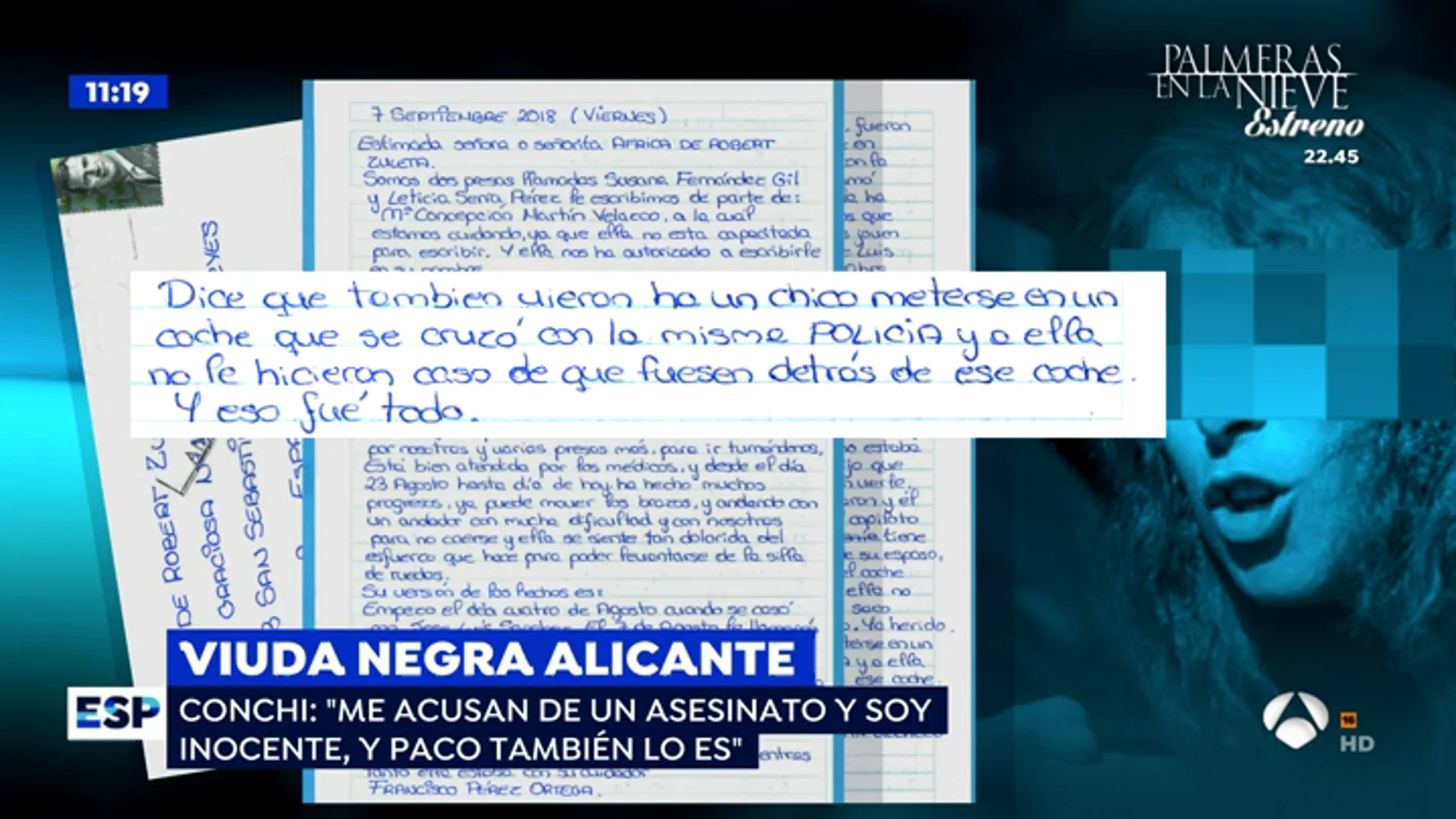 La viuda negra de Alicante usa a sus cuidadoras en prisión para enviar una enigmática carta a 'Espejo Público'