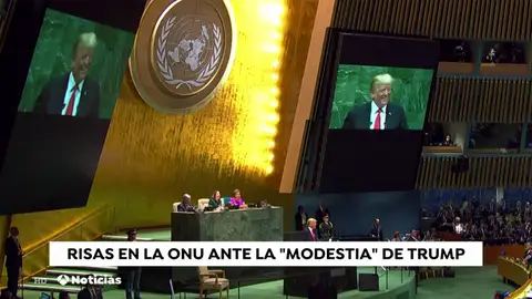 Insólito murmullo y risas en la ONU después de que Trump iniciara su discurso afirmando que ha logrado ya "más que casi cualquier administración en la historia de EEUU" Insólito murmullo y risas en la ONU después de que Trump iniciara su discurso afirmando que ha logrado ya "más que casi cualquier administración en la historia de EEUU"