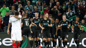 El Krasnodar celebra la victoria ante el Sevilla