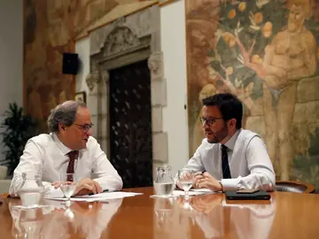 El presidente de la Generalitat, Quim Torra (JxCAT), y su vicepresidente, Pere Aragonès (ERC), El presidente de la Generalitat, Quim Torra (JxCAT), y su vicepresidente, Pere Aragonès (ERC),