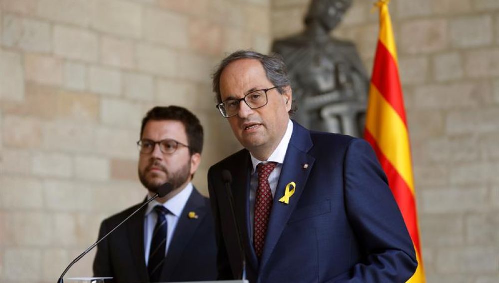 Quim Torra y Pere Aragonès en rueda de prensa