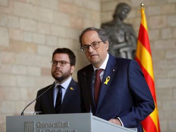 Quim Torra y Pere Aragonès en rueda de prensa
