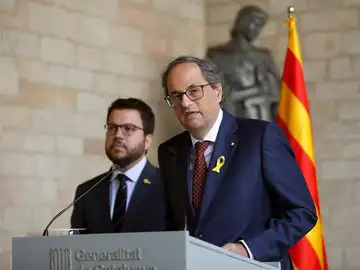 Quim Torra y Pere Aragonès en rueda de prensa Quim Torra y Pere Aragonès en rueda de prensa