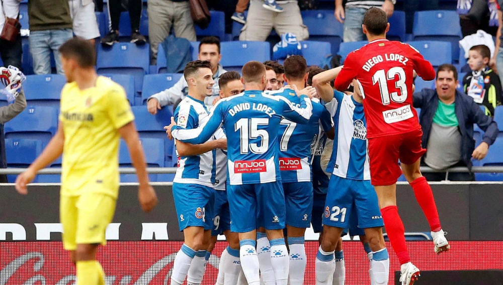 El Espanyol celebra un gol ante el Villarreal