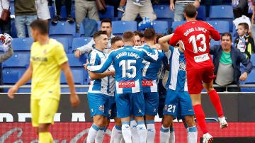 El Espanyol celebra un gol ante el Villarreal