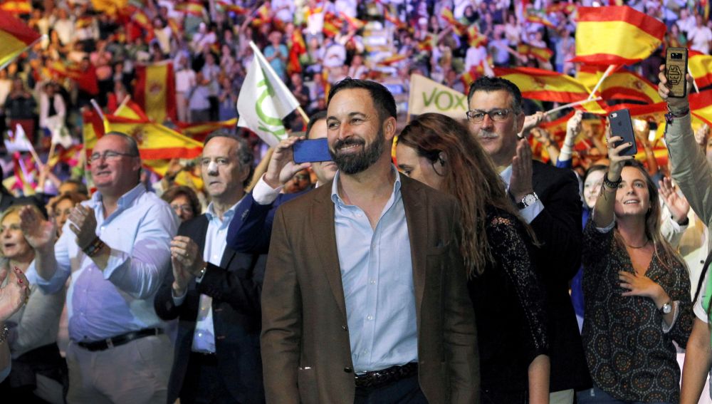 El presidente de Vox, Santiago Abascal, durante un acto político