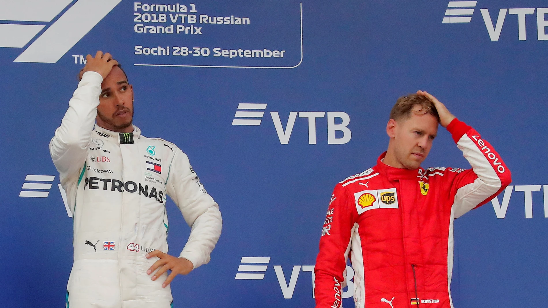 Hamilton y Vettel, en el podio del GP de Rusia