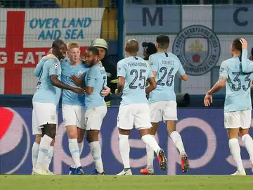 Los jugadores del City celebran un gol ante el Shakhtar Los jugadores del City celebran un gol ante el Shakhtar