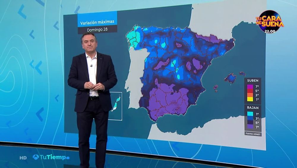 Temperaturas en descenso generalizado y muy acusado en la Península y Baleares